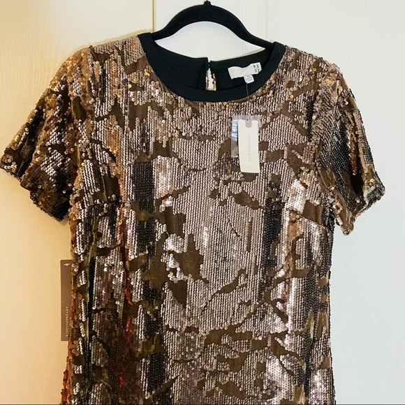 Anthropologie Sequin Mini Dress in Bronze - Picture 4 of 14